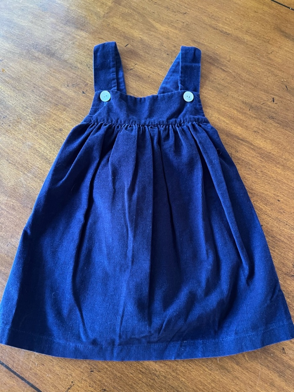 Shrimp & Grits Kids Navy Corduroy Pinafore Dress with Button Straps